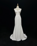 Vintage Bridal Dress Mermaid Spaghetti Straps Chiffon Beads White Long Wedding Dress Retro Wedding Dresses Modest Wedding Gowns HZ1121