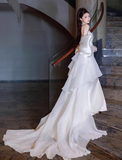 Unique Strapless Sheath Satin Train Wedding Dress Glamour Embroidery Bridal Gown HZ1121
