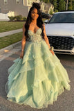 Fairytale Green Spaghetti Strap Quinceanera Dress Tulle Appliques Ball Gowns Sweet 16 Dress HZ1121