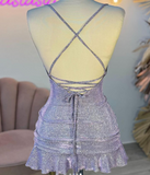 Sexy Sheath Halter Sequin Tight Grape Formal Homecoming Dresses 8th Grad Dance Graduation Dress Short Birthday Outfits Hoco Dresses HZ1121