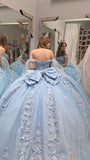 Gorgeous Blue Applique Ball Gowns Formal Dresses Tulle Off-the-shoulder Long Quinceanera Dress Sweet 16 Dress HZ1121