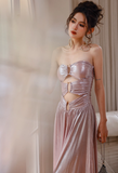 Sexy Sweetheart Neck Formal Dress Pink Satin Evening Gown Fashion Long Prom Dresses HZ1121