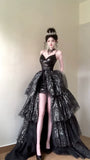 Sparkly Black Spaghetti Strap Sheath Tulle Short Train Evening Dress HZ1121
