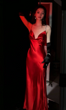 Modest Burgundy Spaghetti Strap Long Evening Gown Sheath Elegant Satin Formal Dress Open Back Party Dress HZ1121