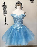 Pretty Ball Gown Off The Shoulder Blue Lace Short Formal 8th Grade Homecoming Dresses Summer Middle School Hoco Dress Homecoming Outfits HZ1121