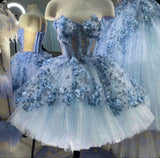 Pretty Ball Gown Sweetheart Tulle Blue Short Formal 8th Grade Homecoming Dresses Summer Middle School Hoco Dress Homecoming Outfits HZ1121