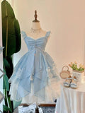 Cute Ball Gown Light Blue Chiffon 8th Grade Dance Dresses Middle School Grad Outfits Homecoming Dresses Short Mini Hoco Dress HZ1121