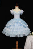 Cute Ball Gown Light Blue Tulle 8th Grade Dance Dresses Middle School Grad Outfits Homecoming Dresses Short Mini Hoco Dress HZ1121