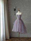 Cute Ball Gown Strapless Lilac Tulle 8th Grade Dance Dresses Middle School Grad Outfits Homecoming Dresses Short Mini Hoco Dress HZ1121