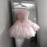 Cute Ball Gown Strapless Pink Tulle 8th Grade Dance Dresses Middle School Grad Outfits Homecoming Dresses Short Mini Hoco Dress HZ1121