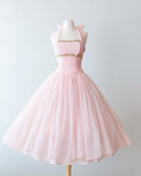 Pretty Ball Gown Halter Pink Chiffon Formal 8th Grade Homecoming Dresses Summer Middle School Hoco Dress 6th Grade Graduation Outfits HZ1121
