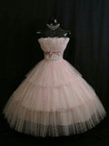 Pretty Ball Gown Strapless Pink Tulle Formal 8th Grade Homecoming Dresses Summer Middle School Hoco Dress 6th Grade Graduation Outfits HZ1121