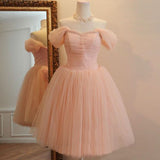 Pretty Ball Gown Off The Shoulder Blush Pink Tulle Short Formal 8th Grade Homecoming Dresses Summer Middle School Hoco Dress 6th Grade Graduation Outfits HZ1121