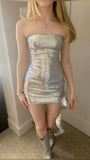 Pretty Sheath Strapless Silver Sequin Short Formal 8th Grade Homecoming Dresses Summer Middle School Hoco Dress 6th Grade Graduation Outfits HZ1121