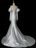 Elegant Wedding Dress Mermaid Strapless White Satin Summer Long Sleeves Wedding Dresses Bride Dress Bridal Gowns HZ1121