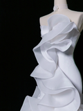 Pretty Wedding Dress Mermaid Strapless White Satin Long Vintage Wedding Dresses Bridal Gowns Brides Gown HZ1121
