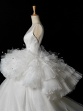 Elegant Wedding Dress Ball Gown V Neck White Tulle Summer Long Wedding Dresses Bride Dress Bridal Gowns HZ1121