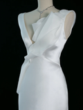 Pretty Wedding Dress Mermaid V Neck White Satin Long Vintage Wedding Dresses Bridal Gowns Brides Gown HZ1121