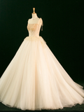 Elegant Wedding Dress Ball Gown Straps Sleeveless Ivory Tulle Summer Long Wedding Dresses Bride Dress Bridal Gowns HZ1121