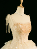 Elegant Wedding Dress Ball Gown Straps Sleeveless Ivory Tulle Summer Long Wedding Dresses Bride Dress Bridal Gowns HZ1121