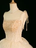 Elegant Wedding Dress Ball Gown Straps Sleeveless Ivory Tulle Summer Long Wedding Dresses Bride Dress Bridal Gowns HZ1121