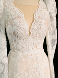 Pretty Wedding Dress Mermaid V Neck Ivory Sleeveless Lace Long Vintage Wedding Dresses Bridal Gowns Brides Gown HZ1121