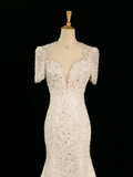 Pretty Wedding Dress Mermaid Sweetheart Short Sleeves Sequin Long Vintage Wedding Dresses Bridal Gowns Brides Gown HZ1121