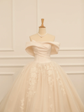 Elegant Wedding Dress Ball Gown Off The Shoulder Short Sleeves Ivory Tulle Summer Long Wedding Dresses Bride Dress Bridal Gowns HZ1121
