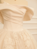 Elegant Wedding Dress Ball Gown Off The Shoulder Short Sleeves Ivory Tulle Summer Long Wedding Dresses Bride Dress Bridal Gowns HZ1121