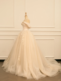 Elegant Wedding Dress Ball Gown Off The Shoulder Short Sleeves Ivory Tulle Summer Long Wedding Dresses Bride Dress Bridal Gowns HZ1121