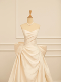 Elegant Wedding Dress Ball Gown Sweetheart Sleeves Ivory Satin Summer Long Wedding Dresses Bride Dress Bridal Gowns HZ1121