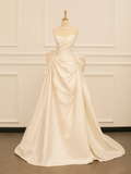 Elegant Wedding Dress Ball Gown Sweetheart Sleeves Ivory Satin Summer Long Wedding Dresses Bride Dress Bridal Gowns HZ1121