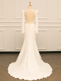 Pretty Wedding Dress Mermaid V Neck Ivory Lace Long Sleeves Backless Vintage Wedding Dresses Bridal Gowns Brides Gown HZ1121