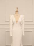 Pretty Wedding Dress Mermaid V Neck Ivory Lace Long Sleeves Backless Vintage Wedding Dresses Bridal Gowns Brides Gown HZ1121