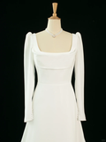 Pretty Wedding Dress A line Square Neck Long Sleeves White Long Wedding Dresses Bridal Gowns Brides Gown HZ1121