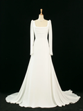 Pretty Wedding Dress A line Square Neck Long Sleeves White Long Wedding Dresses Bridal Gowns Brides Gown HZ1121