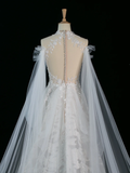 Pretty Wedding Dress A line Scoop Neck Long Sleeves Tulle Lace Vintage Wedding Dresses Bridal Gowns Brides Gown HZ1121