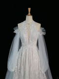 Pretty Wedding Dress A line Scoop Neck Long Sleeves Tulle Lace Vintage Wedding Dresses Bridal Gowns Brides Gown HZ1121