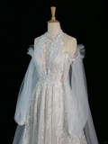 Pretty Wedding Dress A line Scoop Neck Long Sleeves Tulle Lace Vintage Wedding Dresses Bridal Gowns Brides Gown HZ1121