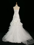 Pretty Wedding Dress Mermaid Strapless White Sleeveless Satin Long Vintage Wedding Dresses Bridal Gowns Brides Gown HZ1121