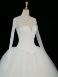 Elegant Wedding Dress Ball Gown Scoop Long Sleeves White Tulle Summer Wedding Dresses Bride Dress Bridal Gowns HZ1121