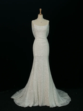 Pretty Wedding Dress Mermaid Spaghetti Straps White Sequin Long Vintage Wedding Dresses Bridal Gowns Brides Gown HZ1121
