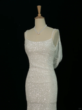 Pretty Wedding Dress Mermaid Spaghetti Straps White Sequin Long Vintage Wedding Dresses Bridal Gowns Brides Gown HZ1121