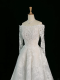 Pretty Wedding Dress Ball Gown Off The Shoulder White Long Sleeves Lace Long Vintage Wedding Dresses Bridal Gowns Brides Gown HZ1121