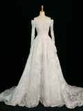 Pretty Wedding Dress Ball Gown Off The Shoulder White Long Sleeves Lace Long Vintage Wedding Dresses Bridal Gowns Brides Gown HZ1121