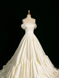 Pretty Wedding Dress Ball Gown Off The Shoulder Short Sleeves Satin Long Vintage Wedding Dresses Bridal Gowns Brides Gown HZ1121