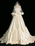 Pretty Wedding Dress Ball Gown Off The Shoulder Short Sleeves Satin Long Vintage Wedding Dresses Bridal Gowns Brides Gown HZ1121
