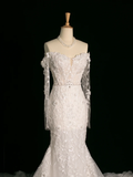Chic Wedding Dress Mermaid Off The Shoulder White Long Sleeves Lace Long Vintage Wedding Dresses Bridal Gowns Brides Gown HZ1121
