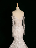 Chic Wedding Dress Mermaid Off The Shoulder White Long Sleeves Lace Long Vintage Wedding Dresses Bridal Gowns Brides Gown HZ1121