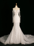 Chic Wedding Dress Mermaid Off The Shoulder White Long Sleeves Lace Long Vintage Wedding Dresses Bridal Gowns Brides Gown HZ1121